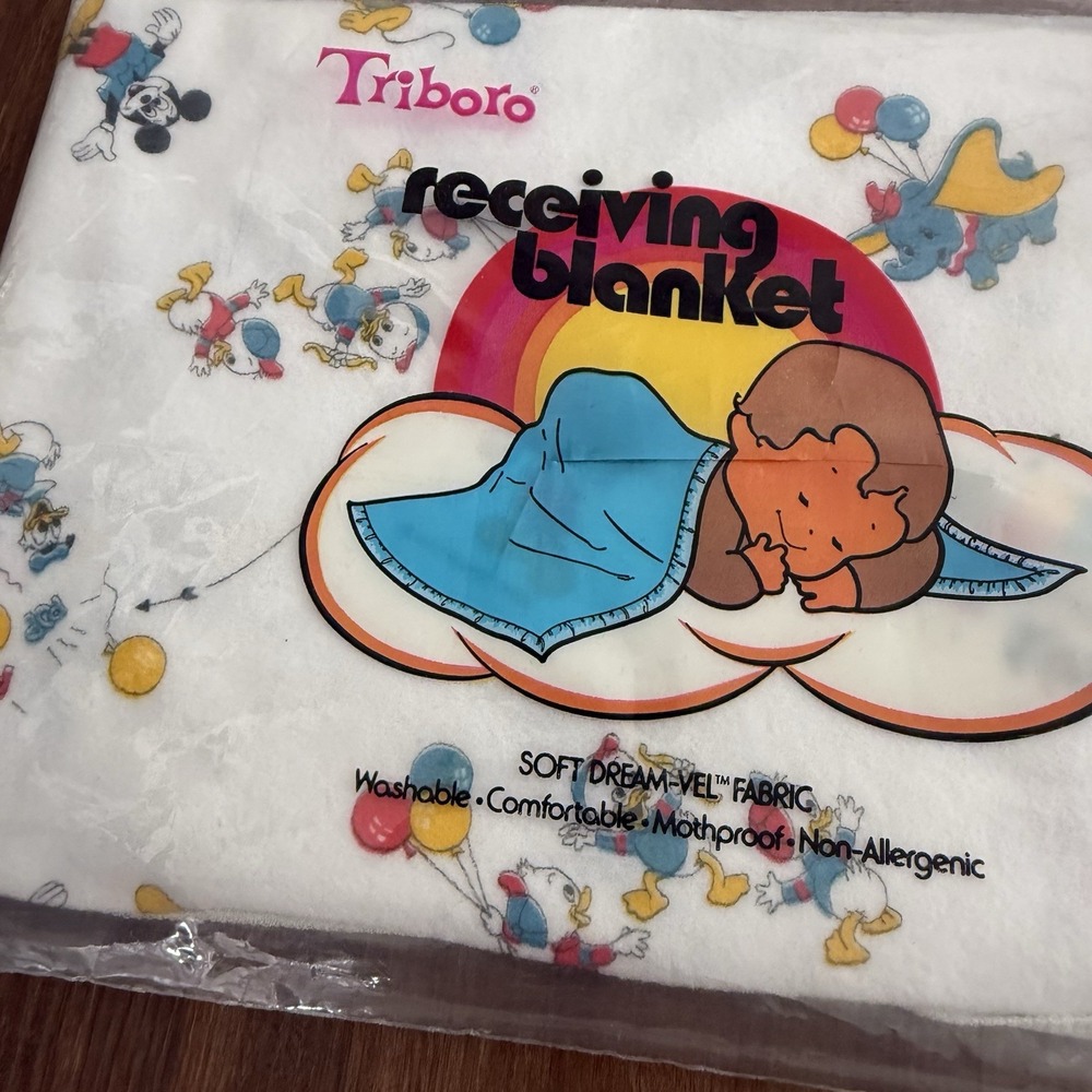 Vtg Tributo Disney Receiving Baby Blanket Mickey Dumbo Pluto Donald Huey Dewy